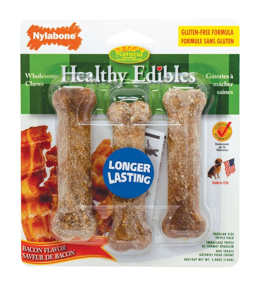 Nylabone Healthy Edibles AllNatural Long Lasting Bacon Chew Treats Bacon, SMall/Regular  Up To 25 Ibs. 3 ct