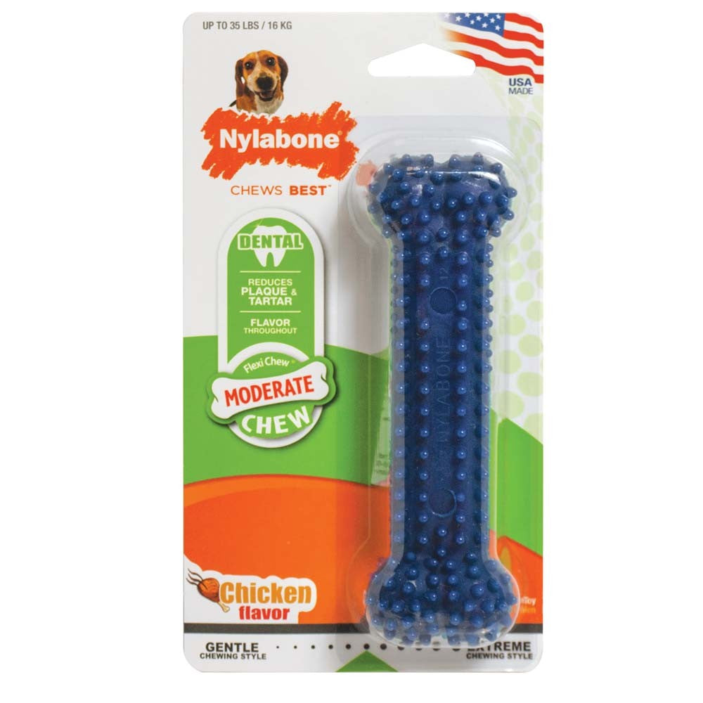 Nylabone Moderate Chew Textured Dog Dental Chew Toy Chicken 1ea/Medium/Wolf - Up To 35 lb