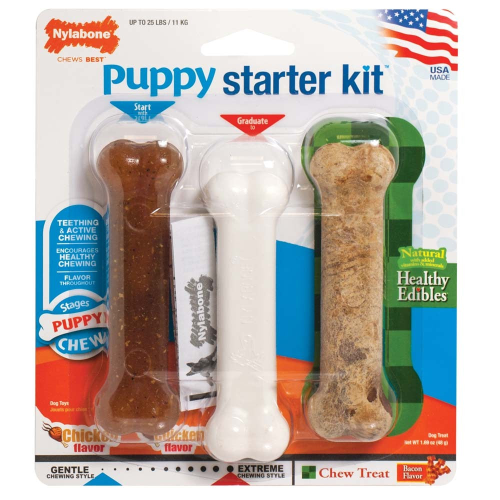 Nylabone Puppy Starter Kit Dog Chew Toys & Treat Chicken & Bacon 1ea/SMall/Regular - Up To 25 Ibs.