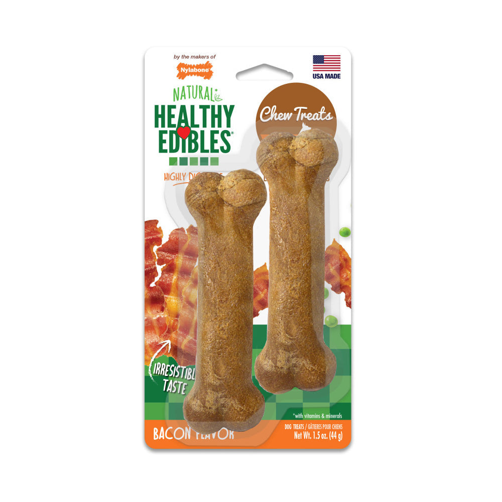 Nylabone Healthy Edibles AllNatural Long Lasting Bacon Chew Treats Bacon, XS/Petite  Up To 15 Lbs. 2 ct