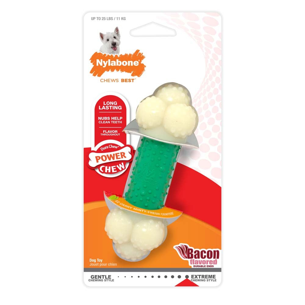 Nylabone Power Chew Double Action Durable Dog Toy Bacon 1ea/SMall/Regular - Up To 25 Ibs.