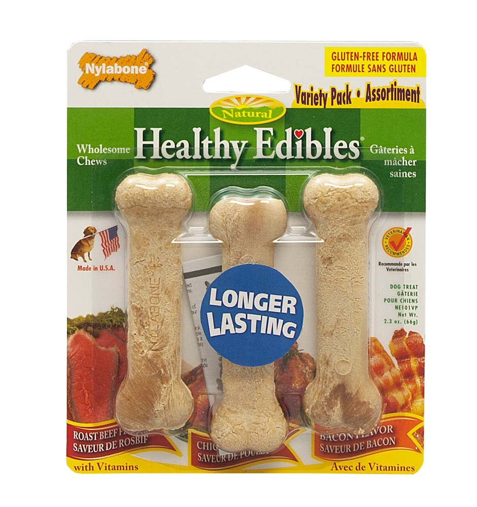 Nylabone Healthy Edibles AllNatural Long Lasting Chew Treats Variety Pack 3 count, Petite  Up To 15 lb