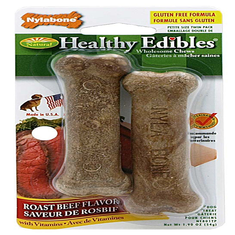 Nylabone Healthy Edibles AllNatural Long Lasting Roast Beef Dog Chew Treats Roast Beef, XS/Petite  Up To 15 Lbs. 2 ct