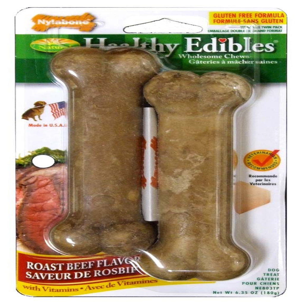 Nylabone Healthy Edibles AllNatural Long Lasting Roast Beef Dog Chew Treats 2 count, Wolf  Up To 35 lb