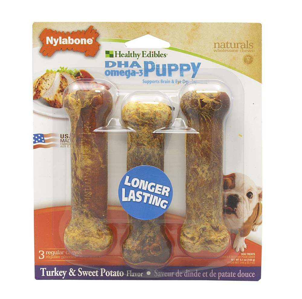 Nylabone Healthy Edibles Puppy Turkey  Sweet Potato Dog Chew Treats Turkey  Sweet Potato, SMall/Regular  Up To 25 Ibs. 3 ct