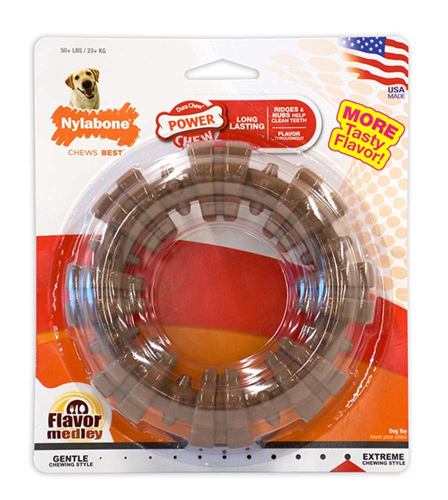 Nylabone Power Chew Textured Dog Ring Toy Flavor Medley 1ea/XL/Souper - 50+ lb