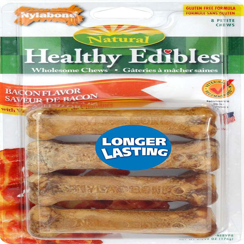 Nylabone Healthy Edibles AllNatural Long Lasting Bacon Chew Treats Bacon, XS/Petite  Up To 15 Lbs. 8 ct