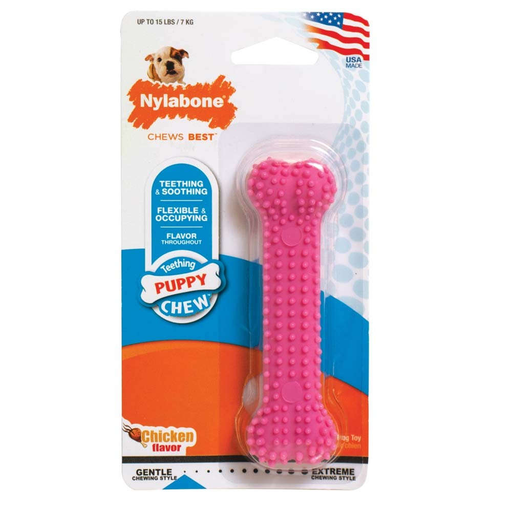 Nylabone Puppy Teething & Soothing Flexible Chew Toy Chicken Pink 1ea/XS/Petite - Up To 15 lb