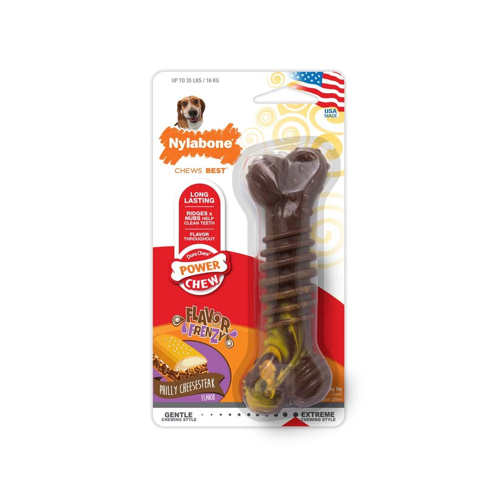 Nylabone Flavor Frenzy Power Chew Durable Dog Chew Toy Philly Cheesesteak 1ea/Medium/Wolf - Up To 35 lb