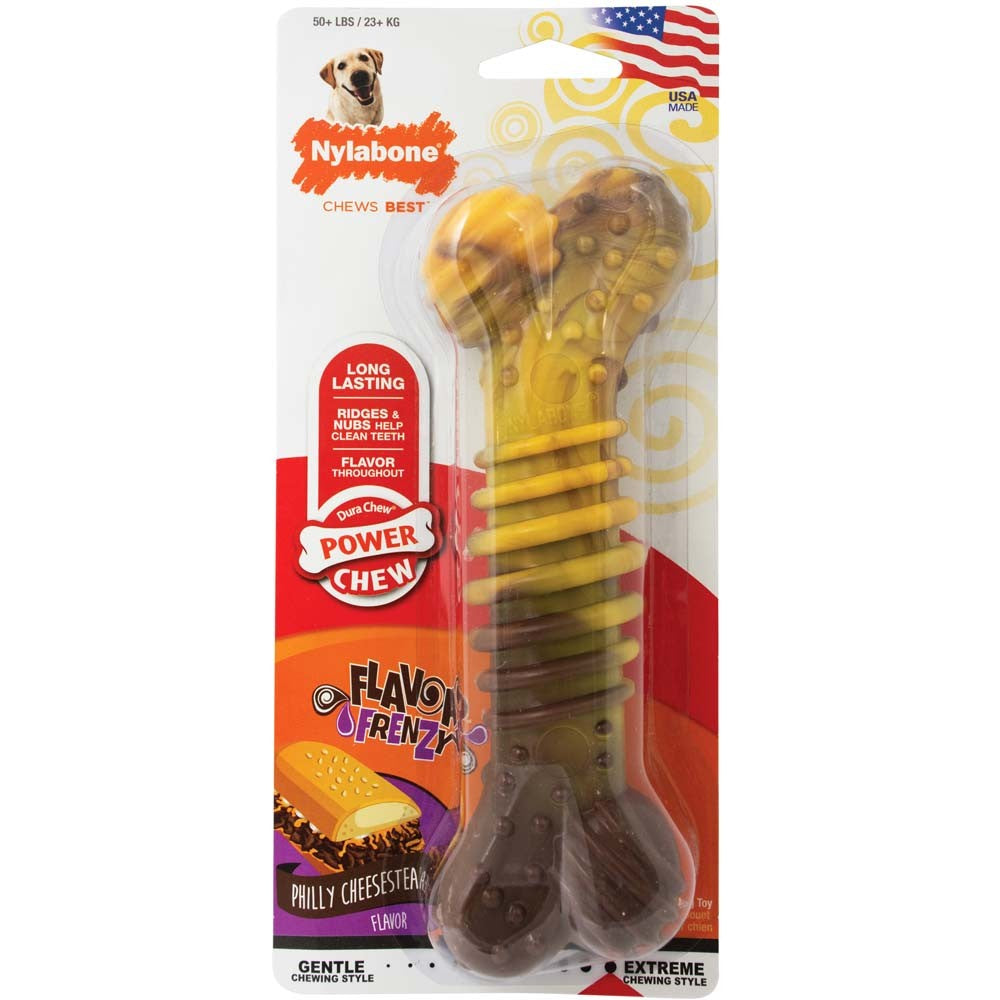 Nylabone Flavor Frenzy Power Chew Durable Dog Chew Toy Philly Cheesesteak 1ea/XL/Souper - 50+ lb