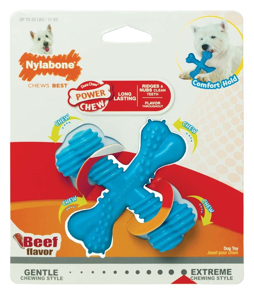 Nylabone Comfort Hold X Bone Power Chew Durable Dog Toy Beef 1ea/SMall/Regular - Up To 25 Ibs.