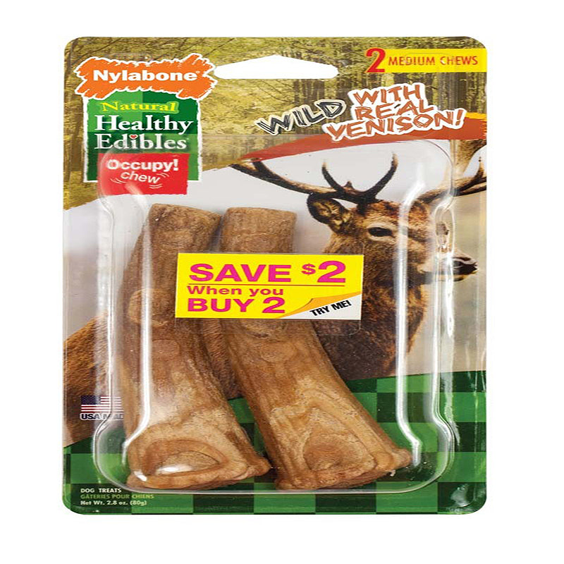 Nylabone Healthy Edibles WILD Antler Natural Long Lasting Dog Chew Treats Venison, Large/Giant  Up To 50 Lbs. 2 ct