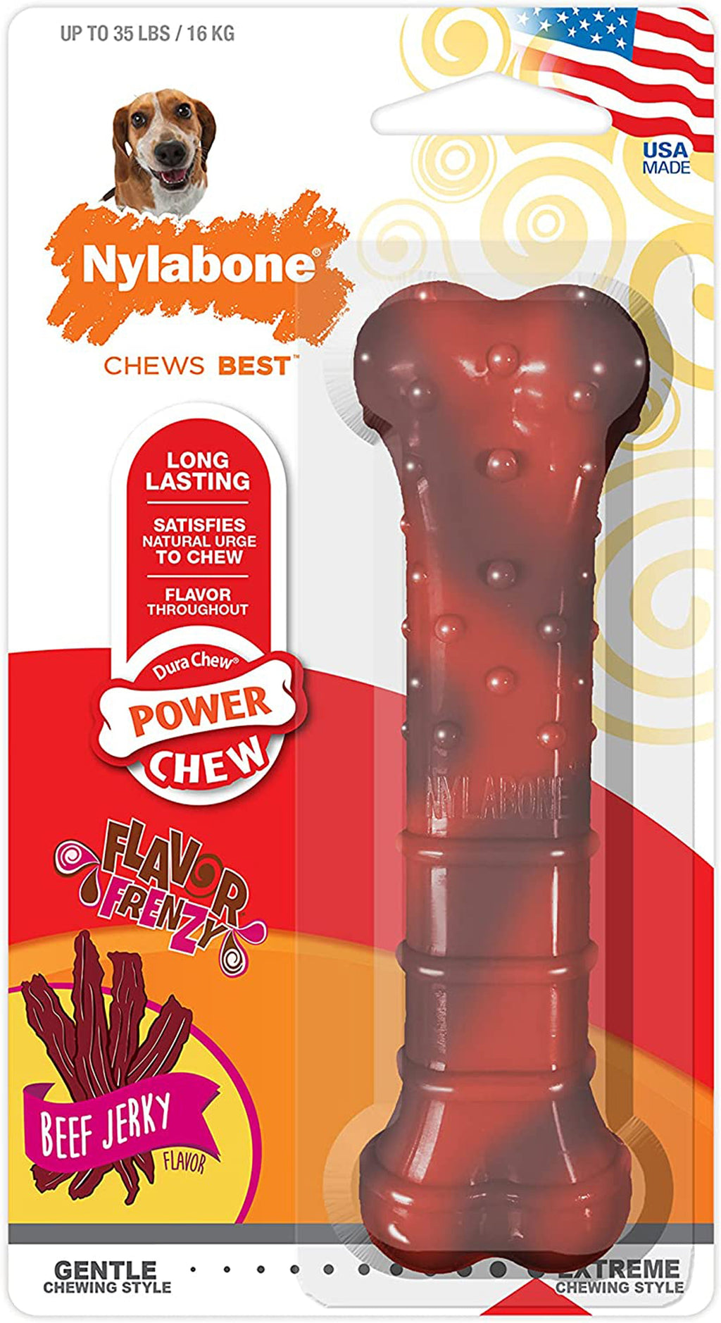 Nylabone Flavor Frenzy Power Chew Durable Dog Chew Toy Beef Jerky 1ea/Medium/Wolf - Up To 35 lb