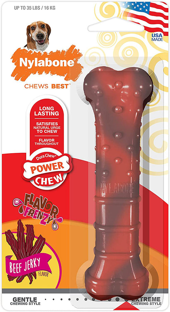 Nylabone Flavor Frenzy Power Chew Durable Dog Chew Toy Beef Jerky 1ea/Medium/Wolf - Up To 35 lb