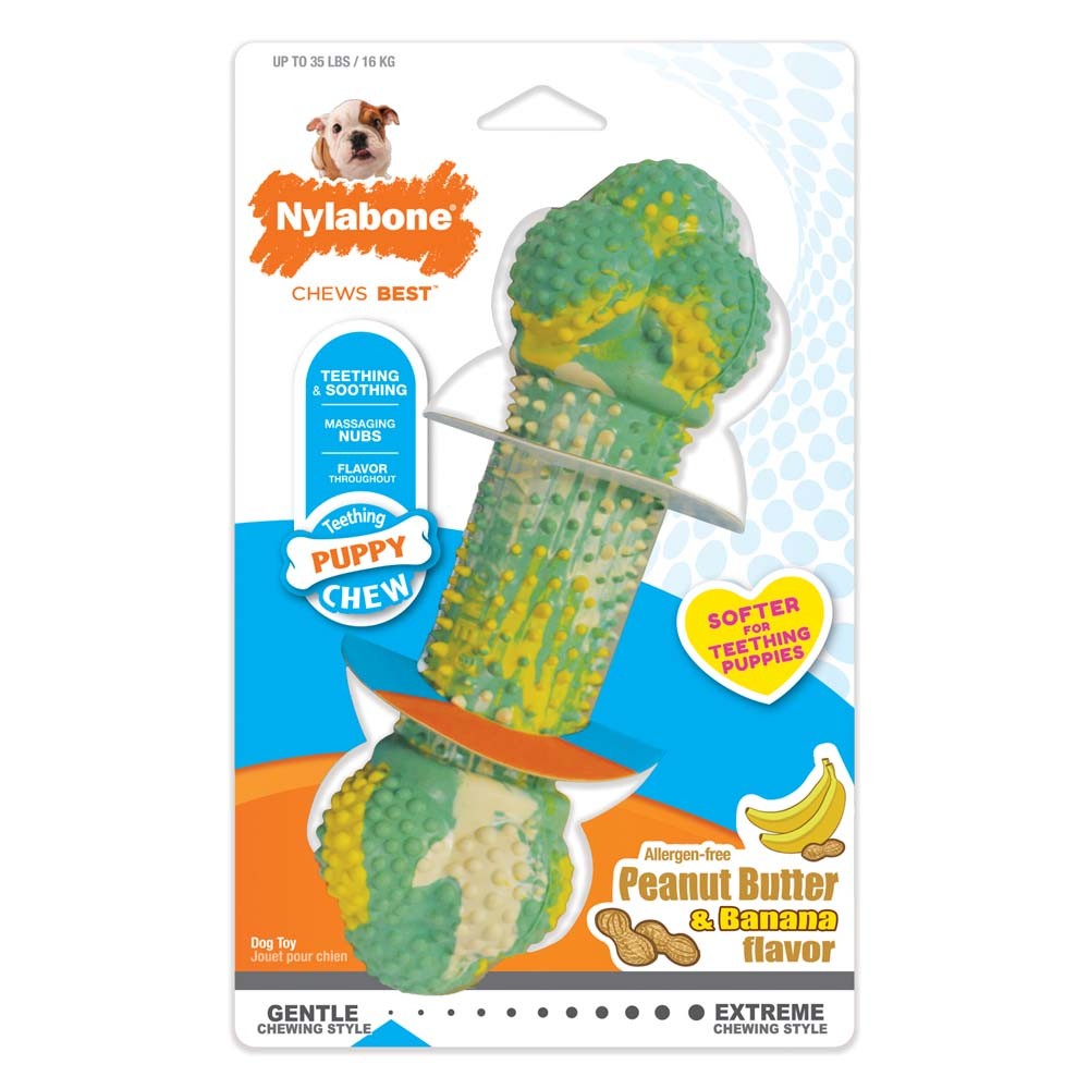 Nylabone Just for Puppies Double Action Bone Puppy Dog Teething Chew Toy Double Action Bone Banana & Peanut Butter 1ea/Medium/Wolf - Up To 35 lb