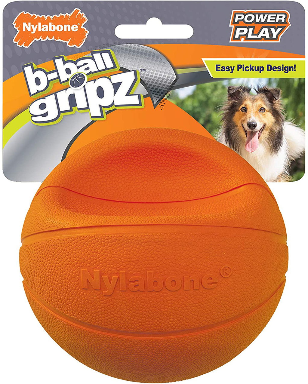 Nylabone Power Play Dog Basketball B-Ball Gripz 1ea/Medium/Wolf - Up To 35 lb