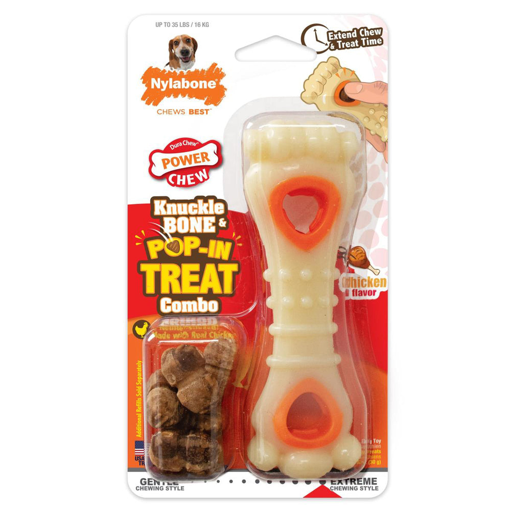 Nylabone Power Chew Knuckle Bone & Pop-In Treat Toy Combo Chicken Pop-In 1ea/Large/Giant - Up To 50 lb