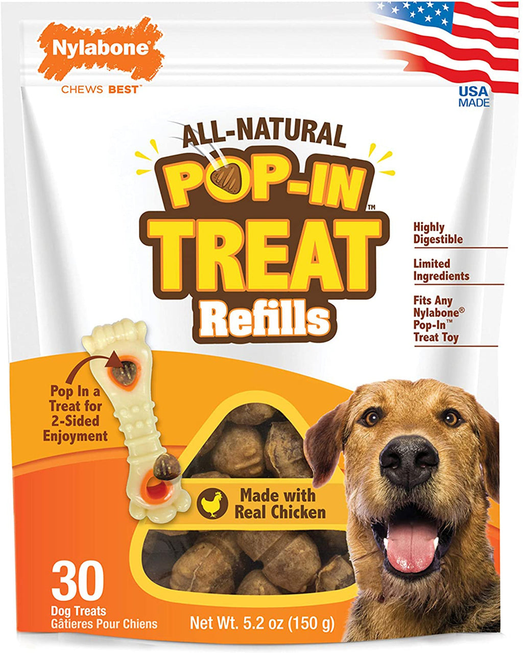 Nylabone All-Natural Pop-In Dog Treat Refills Chicken Pop-In 1ea/All Sizes