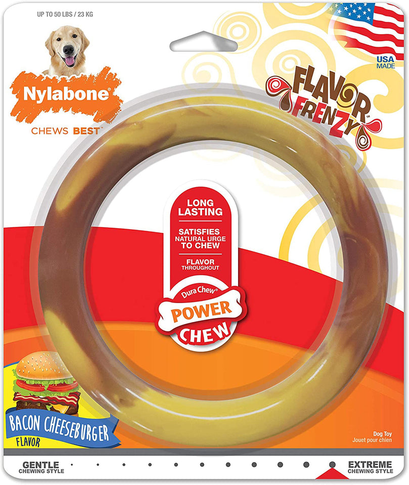 Nylabone Power Chew Flavor Frenzy Ring Dog Chew Toy Bacon Cheeseburger 1ea/Large/Giant - Up To 50 lb for your Pet Dog with Pet Store X.