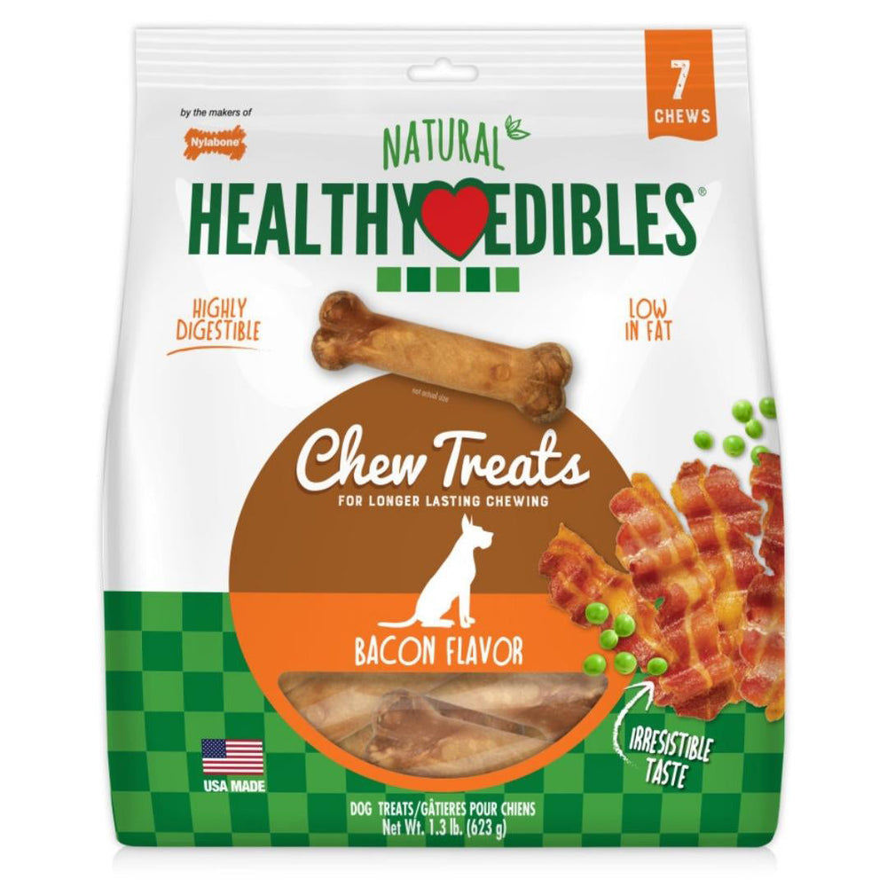 Nylabone Healthy Edibles AllNatural Long Lasting Bacon Chew Treats Bacon, Medium/Wolf  Up To 35 Lbs. 7 ct