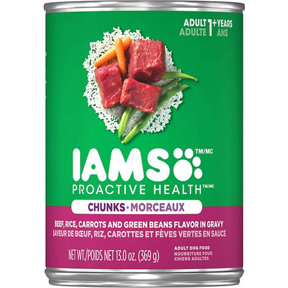 IAMS Proactive Health Chunks Adult Wet Dog Food Beef, Rice, Carrots & Green Beans in Gravy 12ea/123 oz for your Pet Dog with Pet Store X!