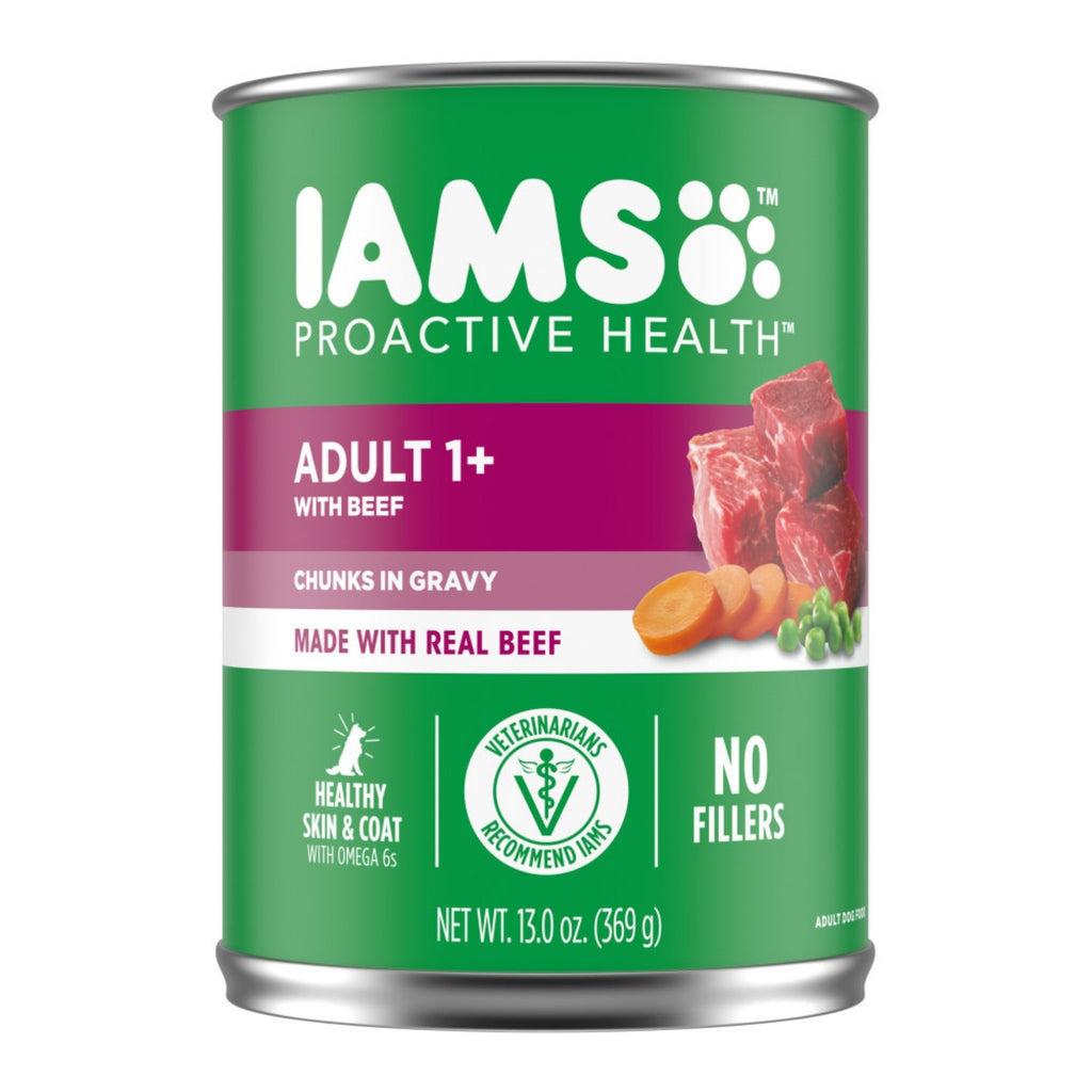 IAMS Proactive Health Chunks Adult Wet Dog Food Beef, Rice, Carrots & Green Beans in Gravy 12ea/12.3 oz