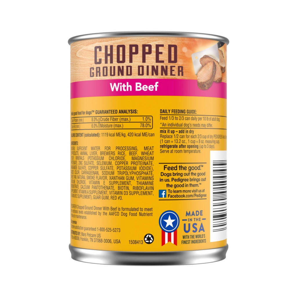 Pedigree Chopped Ground Dinner Adult Wet Dog Food Beef 13.2oz. (Case of 12)