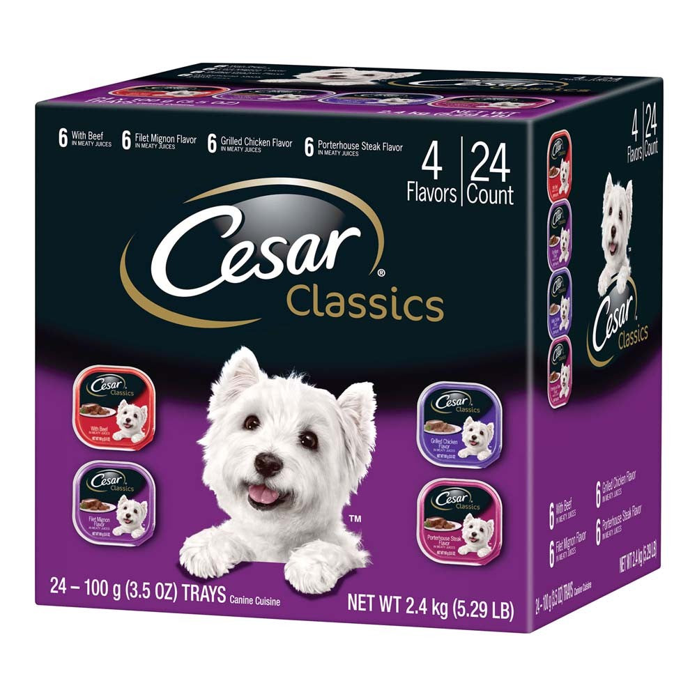 Cesar Classic Loaf in Sauce Adult Wet Dog Food Variety Pack (Beef, Filet Mignon, Grilled Chicken, Poterhouse Steak) 8466oz (Case of 24) for your Pet Dog with Pet Store X!