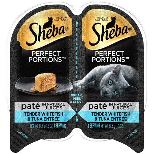 Sheba Perfect Portions Pate Wet Cat Food Tender Whitefish & Tuna 24ea/26 oz for your Pet Cat with Pet Store X!