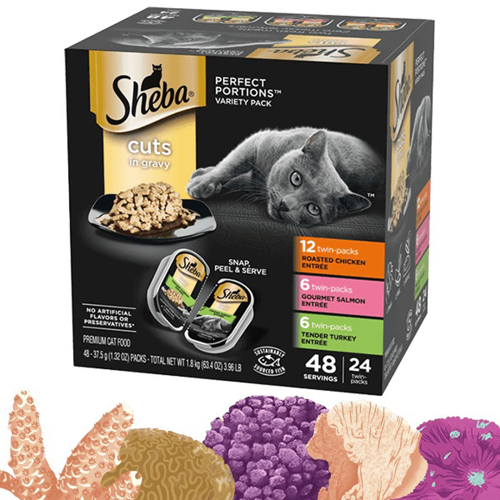 Sheba Perfect Portions Cuts in Gravy Wet Cat Food Variety Pack (Chicken, Salmon, Turkey) 1ea/2.6 oz, 24 pk