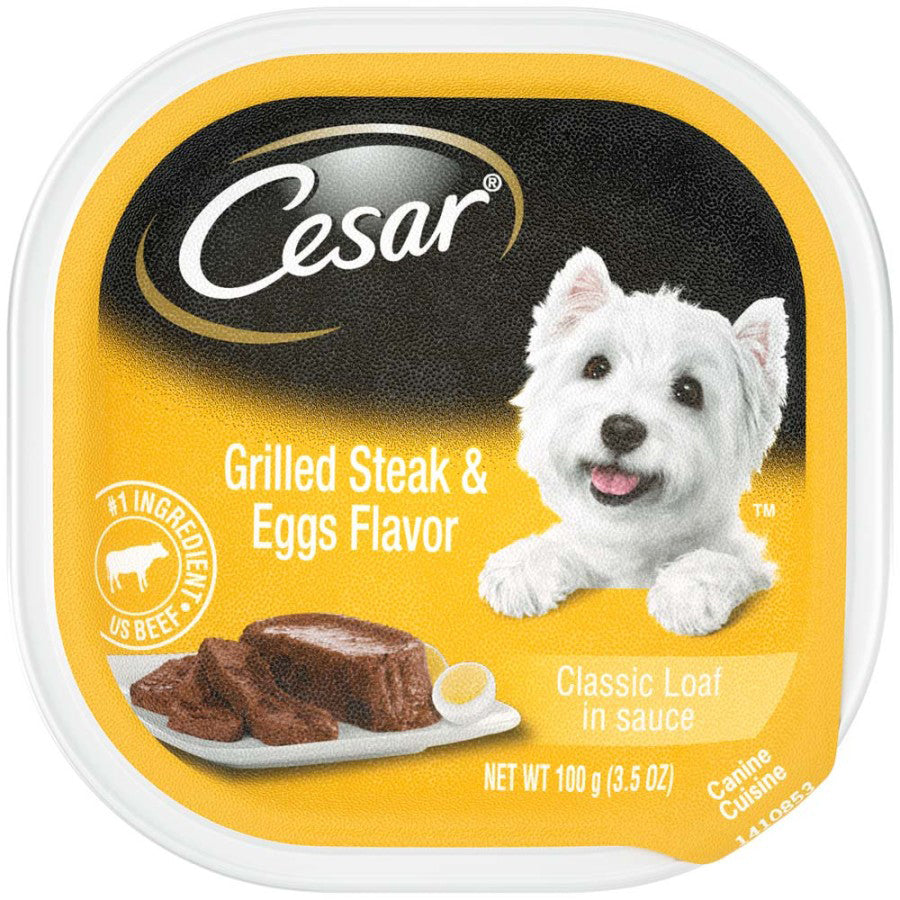 Cesar Sunrise Classic Loaf in Sauce Adult Wet Dog Food Grilled Steak & Eggs 35oz (Case of 24) for your Pet Dog with Pet Store X!