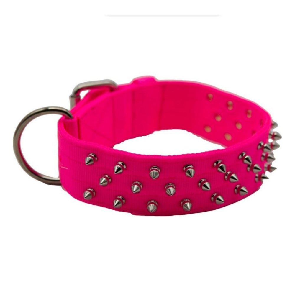 Omni Pet Bravo Nylon Spiked Dog Collar Neon Pink 27in.