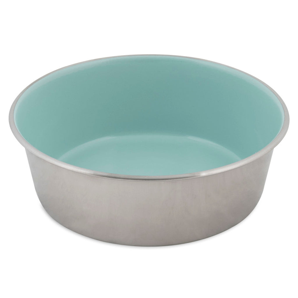 Petmate Painted Stainless Steel Bowl Eggshell Blue 1ea/8 Cup for your Pet Dog with Pet Store X.