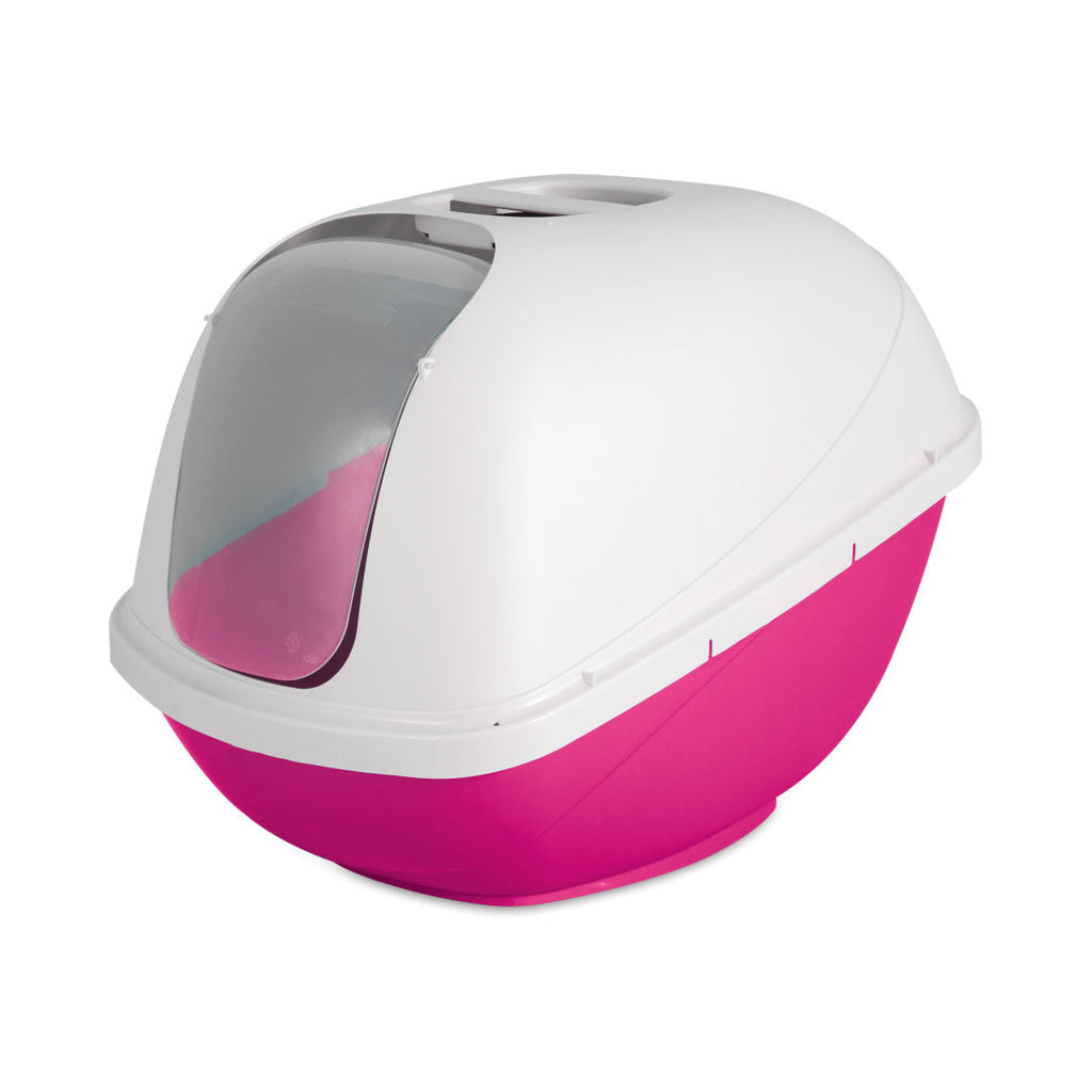 Petmate Basic Hooded Cat Litter Box Hot Pink Base/Pearl White Hood 1ea/LG