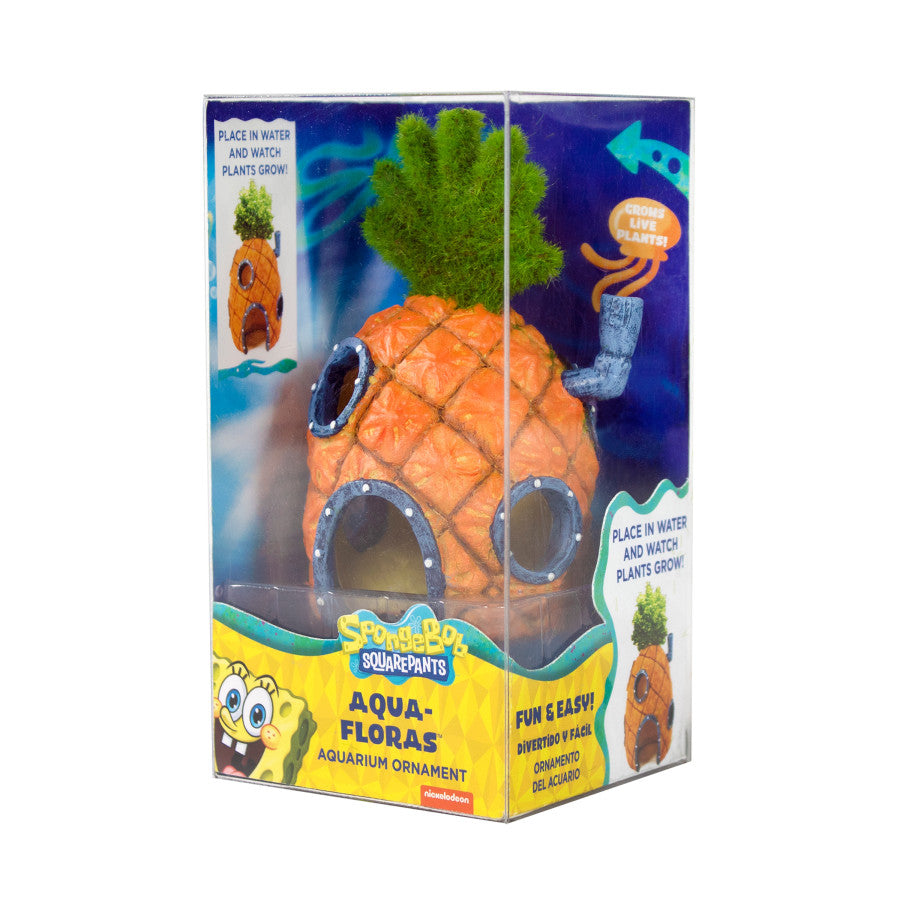 SpongeBob Aqua-Floras Living Pineapple House Aquarium Ornament 1ea/MD for your Pet Fish.