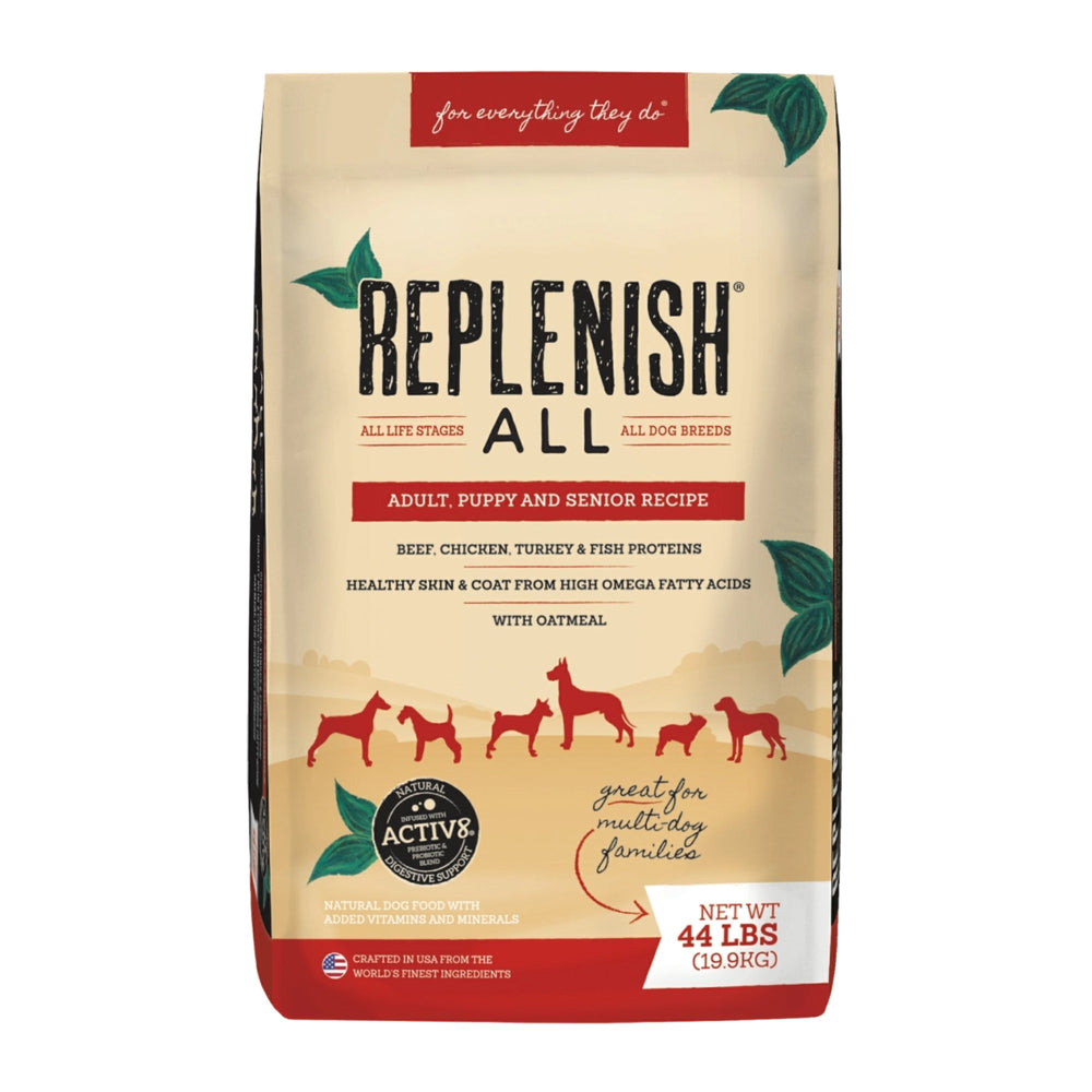 Replenish All Multi Protein All Stages Dog Food Beef/Chiken/Turkey/Fish 44 Lb