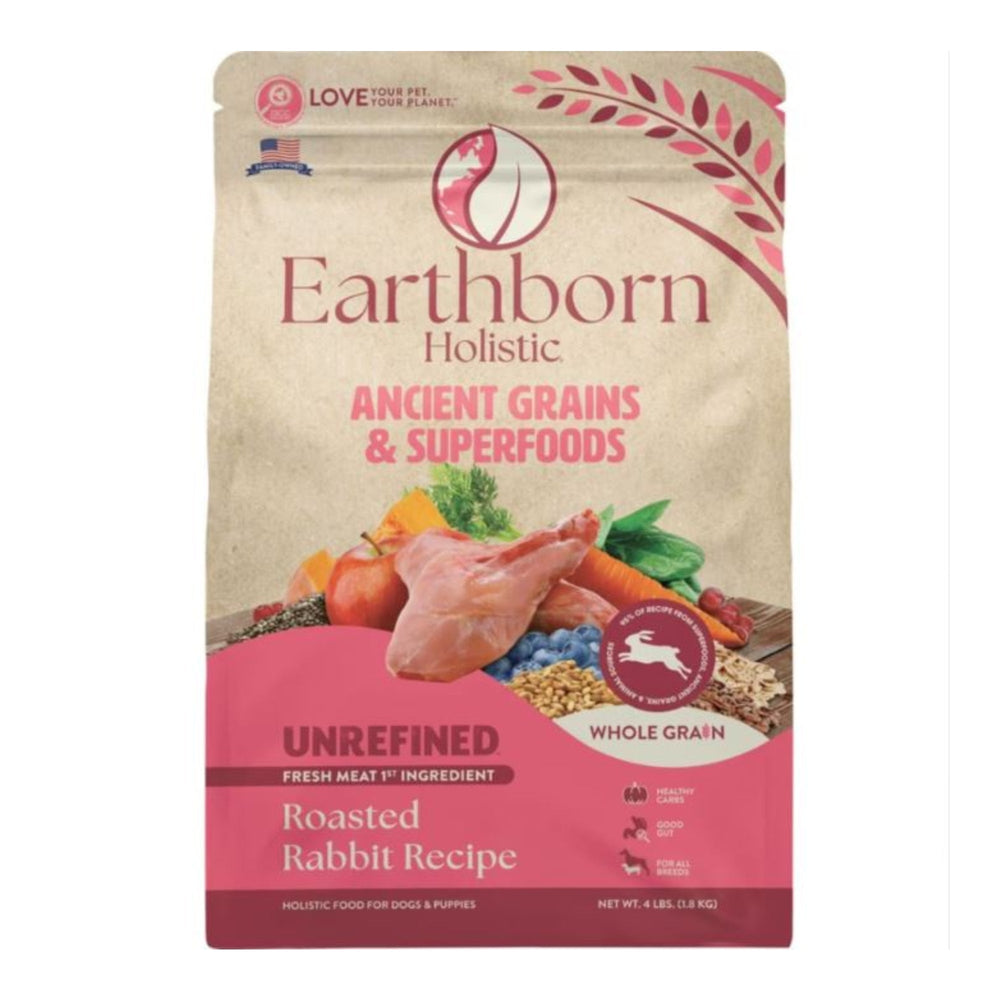 Earthborn Holistic Unrefined Whole Grain Dog Food Roasted Rabbit 4 Lb