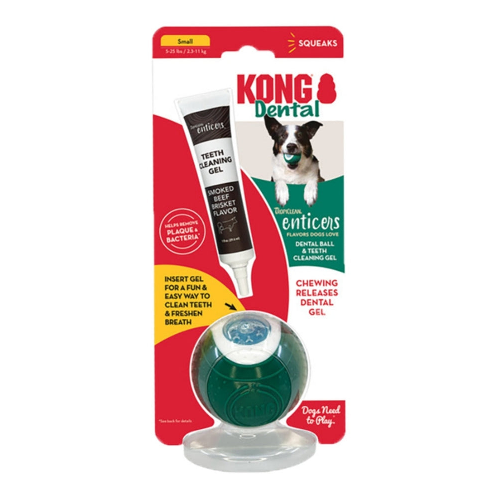 KONG Dental Ball w/Tropiclean Enticer Teeth Cleaning Gel Honey Chicken 1ea/SM, 1 oz