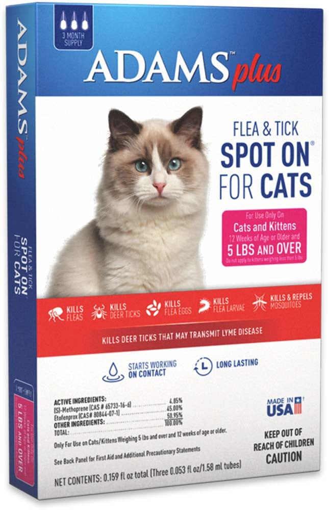 Adams Plus Flea & Tick Spot On for Cats & Kittens 1ea/Over 5 lb