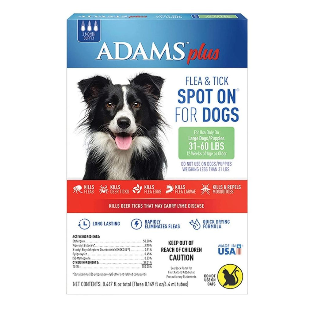 Adams Plus Flea & Tick Prevention Spot On for Dogs 3 Month Supply Clear 1ea/Large Dogs 31 To 60 lb for your Pet Dog with Pet Store X.