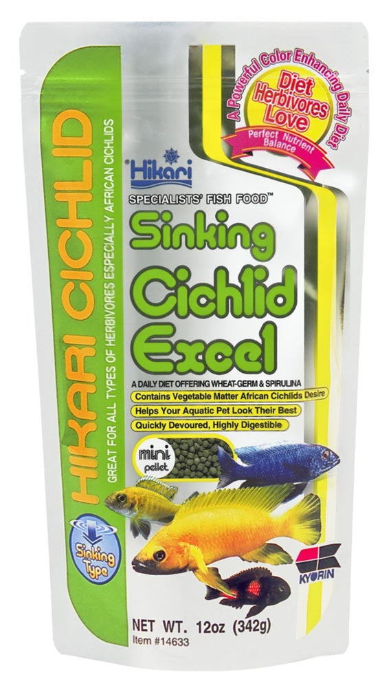 Hikari USA Cichlid Excel Sinking Pellets Fish Food 1ea/12 oz, Mini for your Pet Fish.