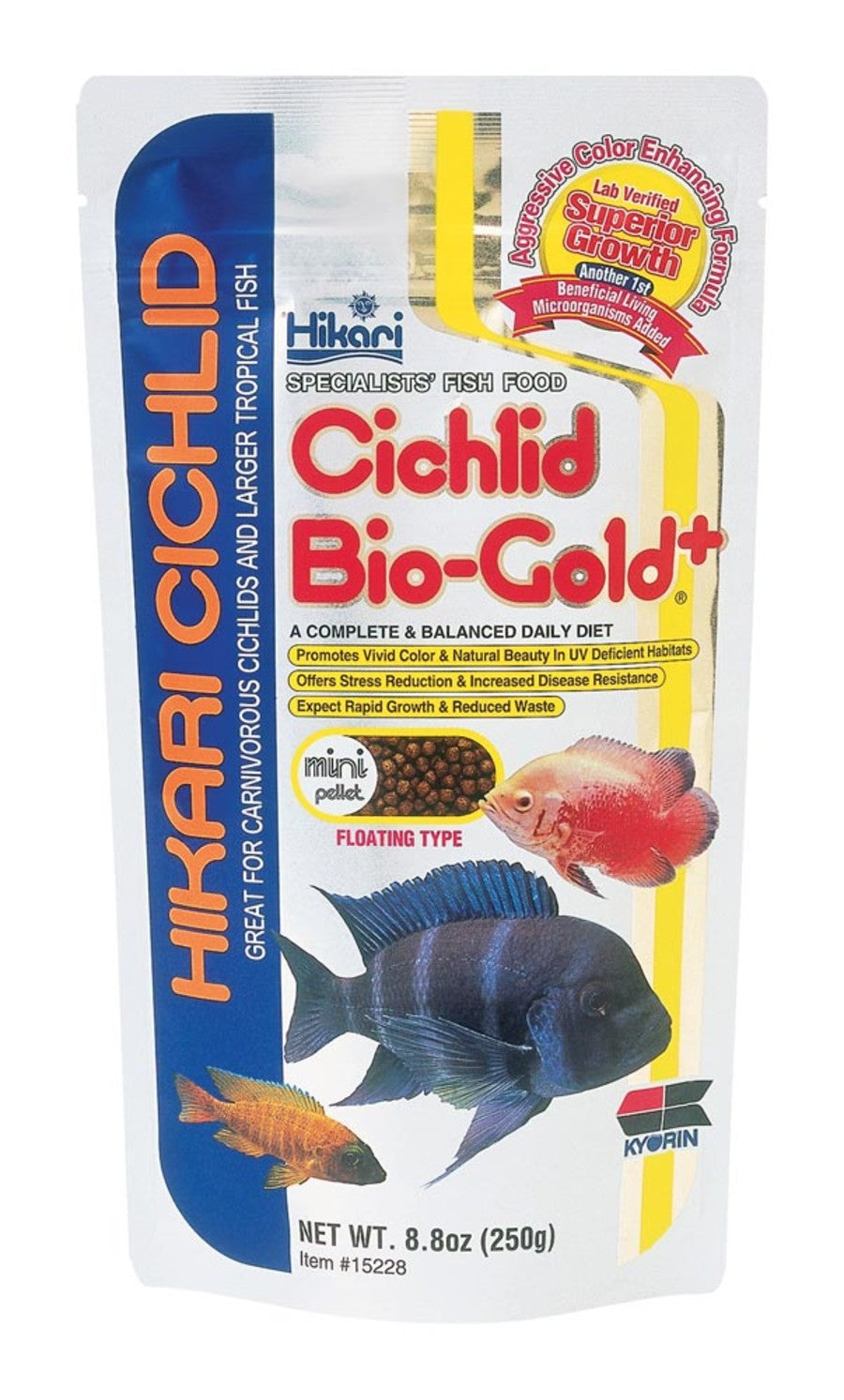 Hikari USA Cichlid BioGold+ Pellet Fish Food 1ea/8.8 oz, Mini