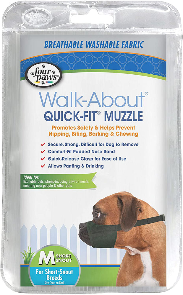 Four Paws Walk-About Quick-Fit Dog Muzzle 1ea/3 - Medium Short Snout for your Pet Dog with Pet Store X.