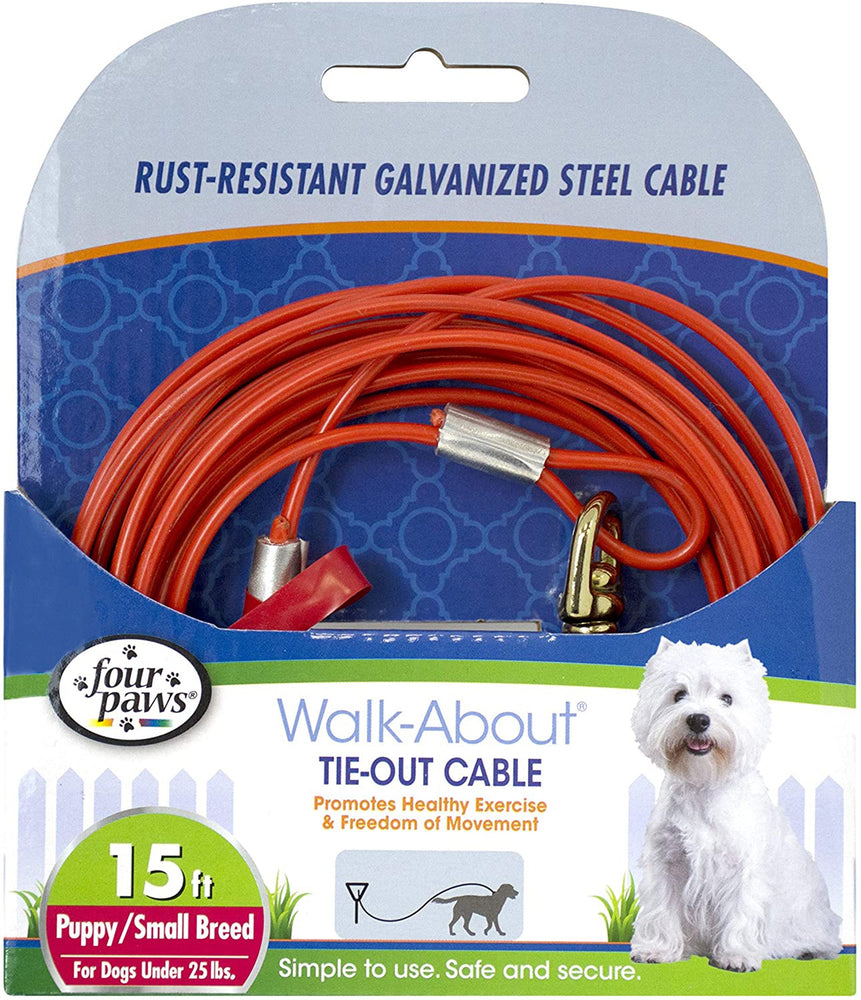 Four Paws Puppy Dog Tie Out Cable Red 1ea/Puppy (15 ft)