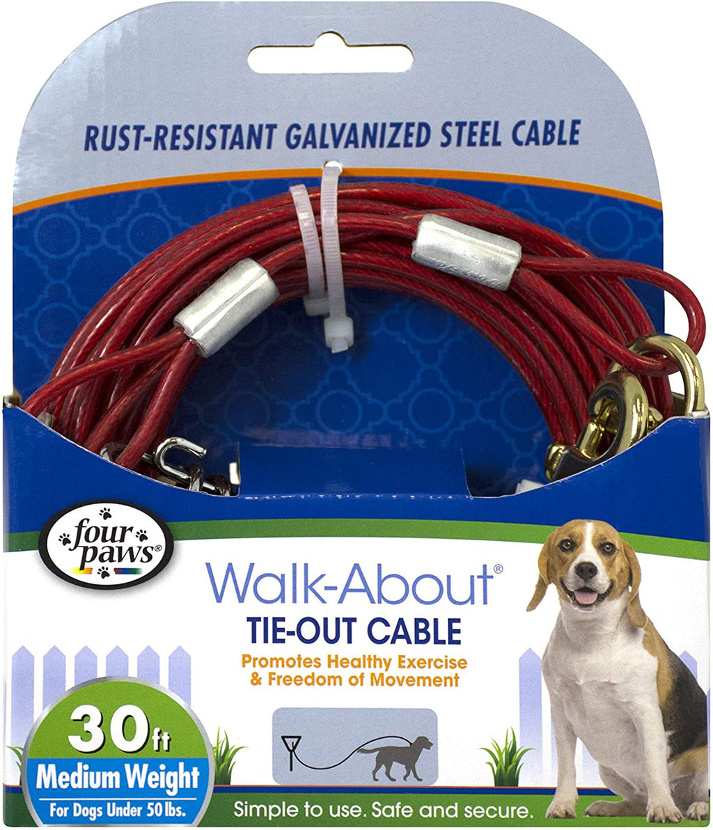 Four Paws Medium Weight Dog Tie Out Cable Red 1ea/30 ft