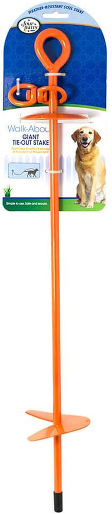 Four Paws Walk-About Dog Tie Out Stake Orange 1ea/28 in for your Pet Dog with Pet Store X.