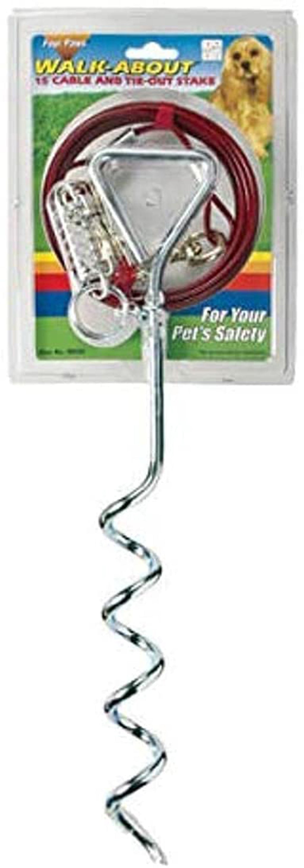 Four Paws Walk About Tie-Out Dog Spiral Stake Silver 1ea/15 Ft Cable for your Pet Dog with Pet Store X.