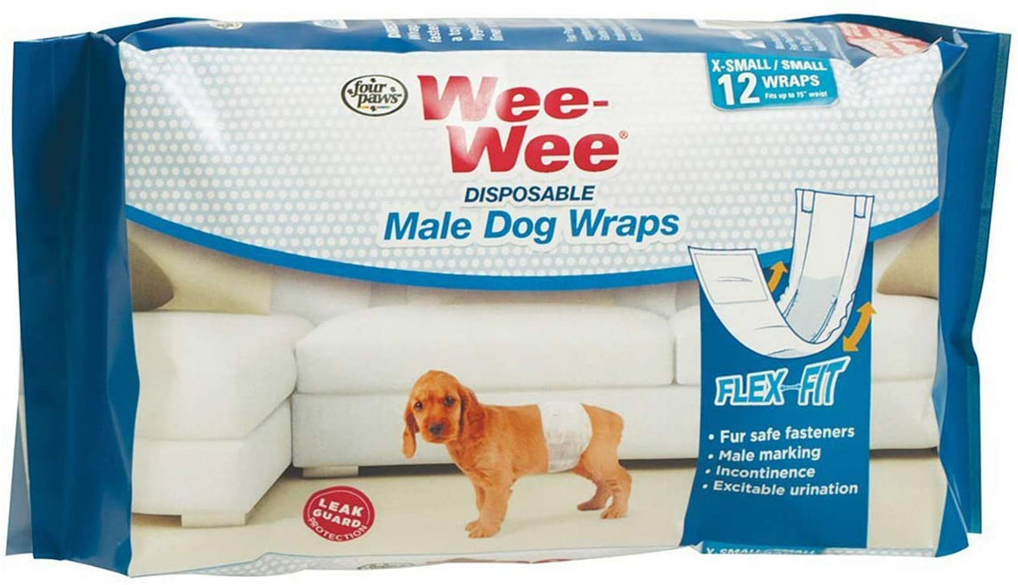 Four Paws Wee-Wee Disposable Male Dog Wraps 12 Count 1ea/XS / SMall for your Pet Dog with Pet Store X.