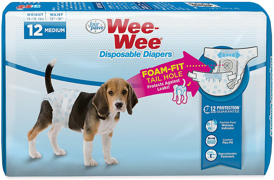 Four Paws Wee-Wee Disposable Dog Diapers Diaper 1ea/Medium( 12 ct) for your Pet Dog with Pet Store X.