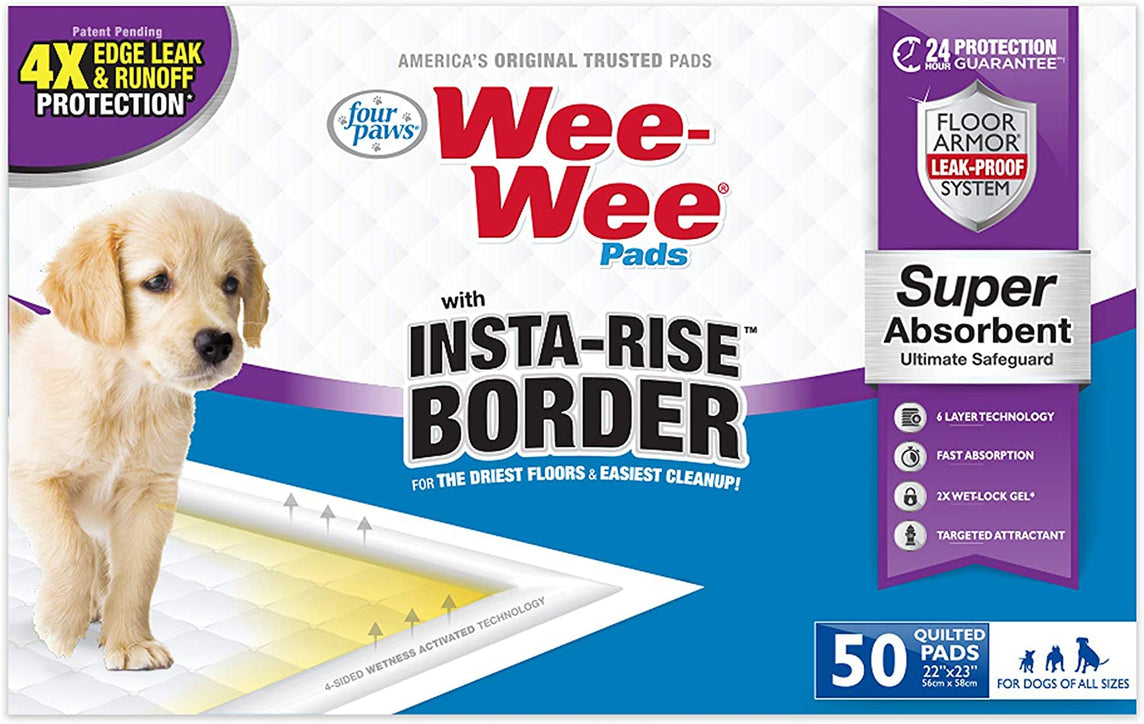 Four Paws Four Paws Wee-Wee Super Absorbent Dog Pee Pads with Insta-Rise® Border Insta-Rise Border 1ea/50 ct for your Pet Dog with Pet Store X.